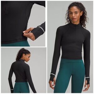 lululemon athletica Black Long Sleeve Half-Zip Crop Top